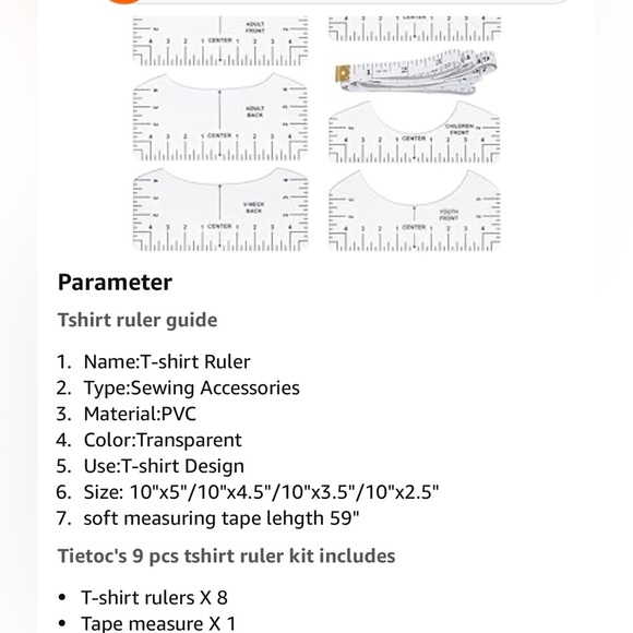 9Pcs Tshirt-Ruler Guide to Center Vinyl, Transparent V-Neck/Round PVC Ruler - Picture 5 of 5